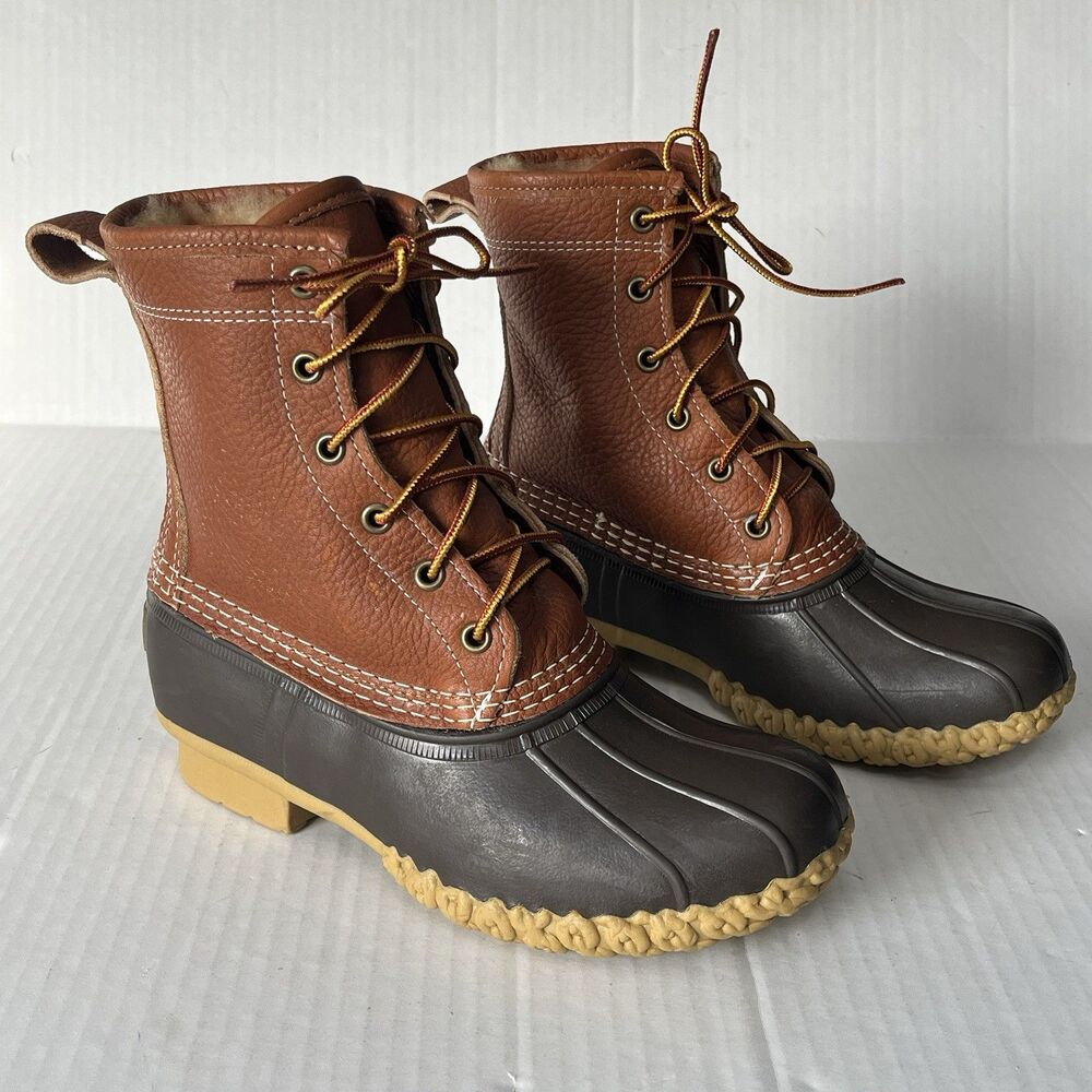 LL Bean 8in Shearling Fur Lined Bean Boots Insulated Tumbled Leather Womens 6 W